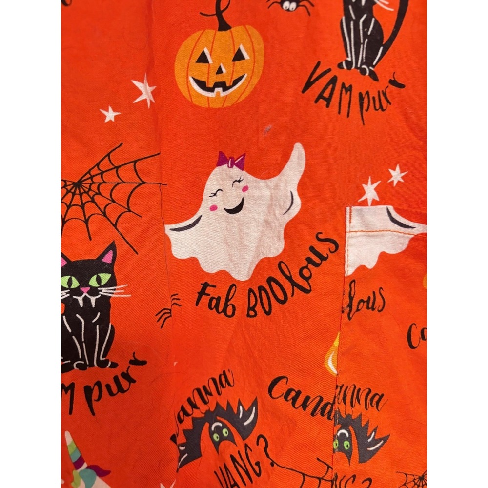 ScrubStar Halloween Scrub Top Large Orange Cats Ghosts Pumpkin Nurse V Neck - Picture 8 of 8